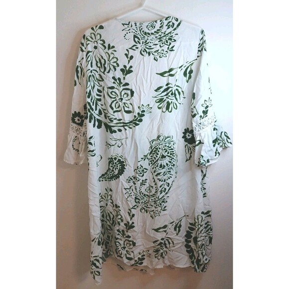 Cupshe Cover Up Tropical Dress Womens O/S Green White Floral V Neck Boho Sleeves - Picture 8 of 9